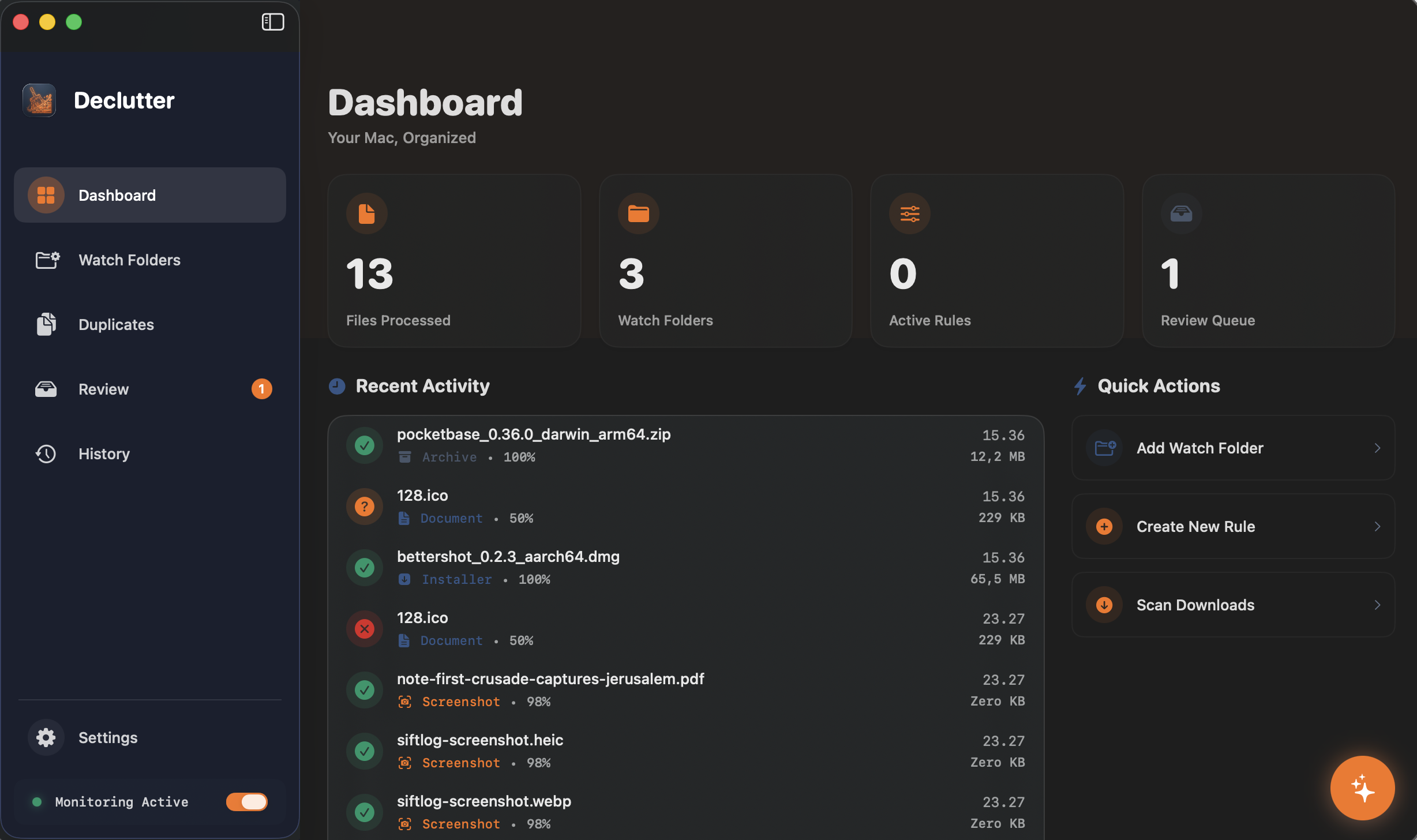 Declutter dashboard